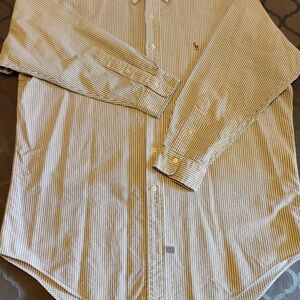 Ralph Lauren Gray and White Striped Long Sleeve Men's Cotton Shirt 16 1/2*33